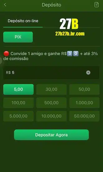 Escolha o valor que você quer depositar