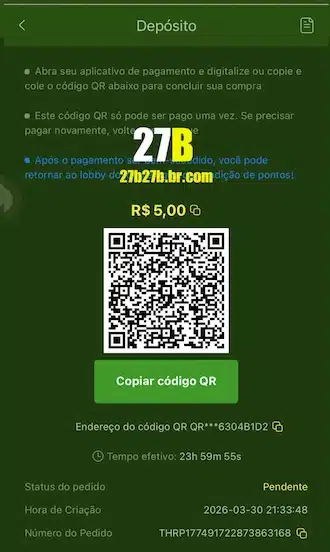 O sistema vai gerar um QR Code ou um código Copia e Cola